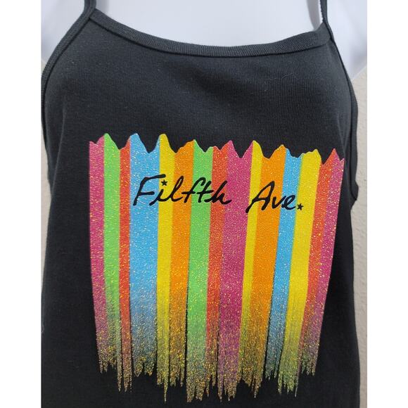 Filth Ave Black Rainbow Glitter Tank Top Large Stretchy Lightweight NWOT 2 - Picture 2 of 4